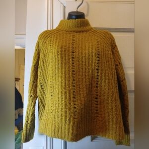Madewell Pointelle Mock Neck Pullover Sweater Mustard Yellow Size XS